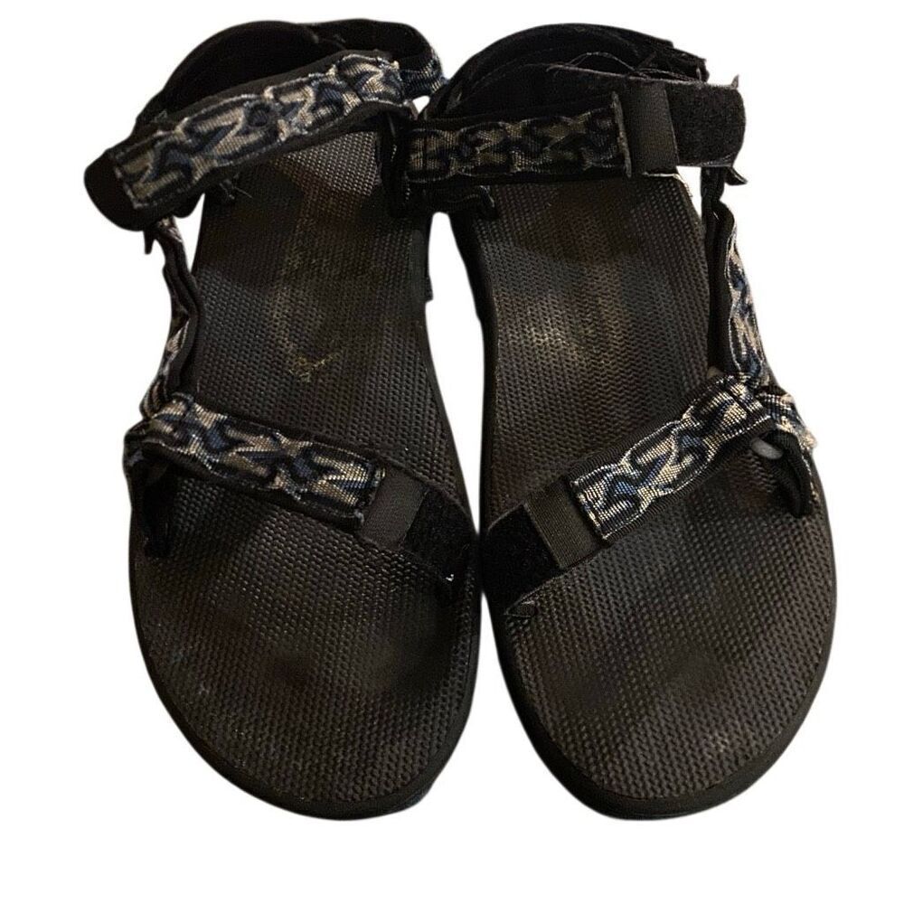 Vintage Mens 14 TEVA Black Blue River Rubber Sandals Mens USA Made Strap